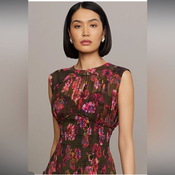 NEW AMUR Sierra Smocked Mini Dress Earthy Garden Size 4 - Picture 4 of 12